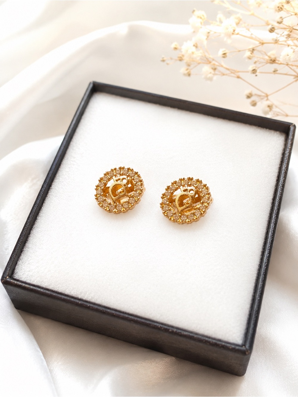Dior Gold clip on Crystal Circle Stud Earrings